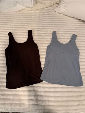 Danskin Scoop Neck Tank Tops in Light Blue and Dark Brown